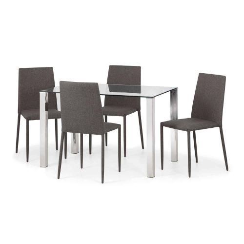 Enzo Glass Dining Set With 4 Jazz Slate Grey Chairs